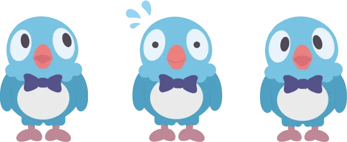 Three blue parrot character illustrations